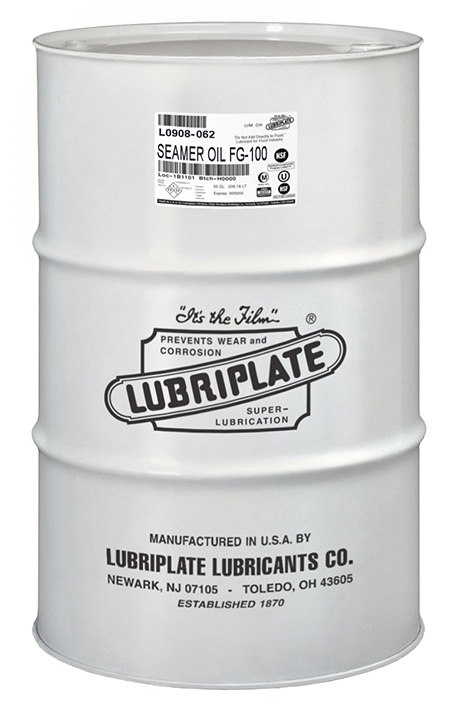 LUBRIPLATE SEAMER OIL FG-100 FOOD GRADE, USP MINERAL OILS FOR CAN SEAMING EQUIPMENT L0908-062 (55GL/DRUM)